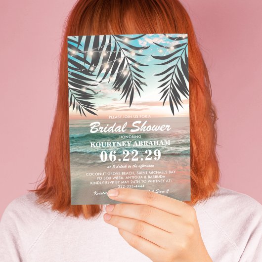 Invitation Mariage Tropical sur la Plage | Guirlande Lumineus