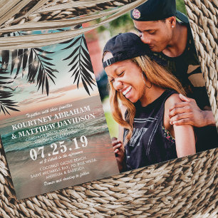 Invitation Mariage Tropical sur la Plage Photo de Guirlande