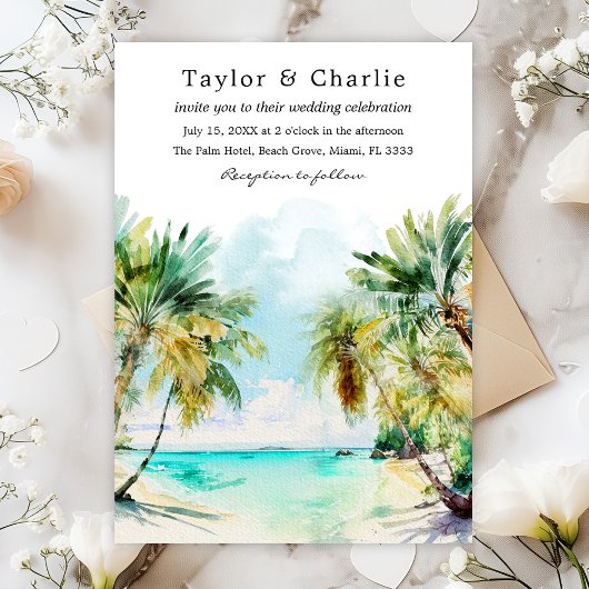 Invitation Mariage tropical sur une plage de destination