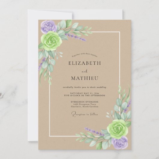 Invitation Mariage Tropical Tan Feuille Améthyste (Devant)