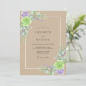 Invitation Mariage Tropical Tan Feuille Améthyste (Debout devant)