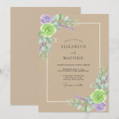 Invitation Mariage Tropical Tan Feuille Améthyste (Devant / Derrière)