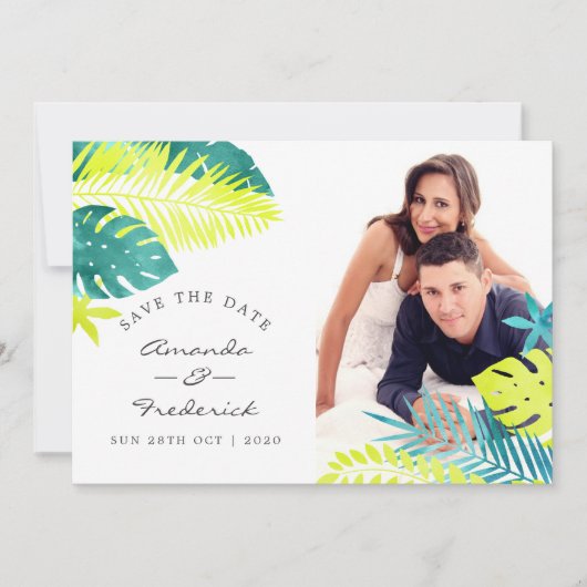 Invitation Mariage tropical turquoise et citron Enregistrer l (Devant)