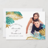 Invitation Mariage Tropical turquoise et Gold Enregistrer la  (Devant)