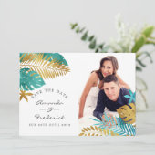 Invitation Mariage Tropical turquoise et Gold Enregistrer la  (Debout devant)