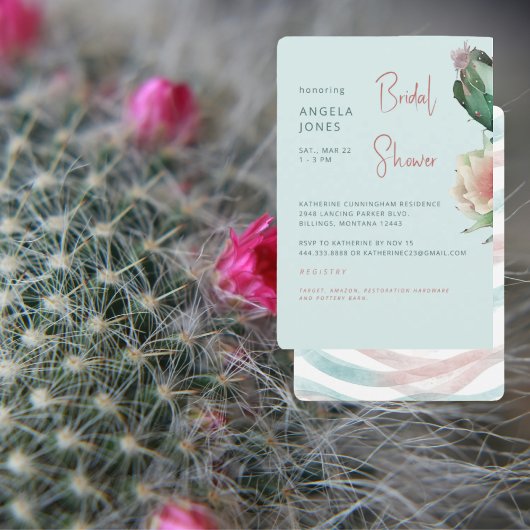 Invitation Mariage tropical turquoise et rose Cactus