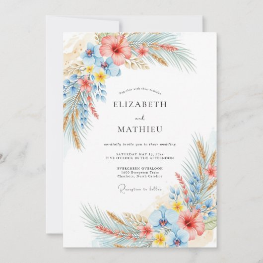 Invitation Mariage Tropical Vibrant Corail (Devant)