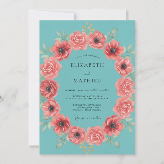 Invitation Mariage Tropical Vibrant Turquoise (Devant)