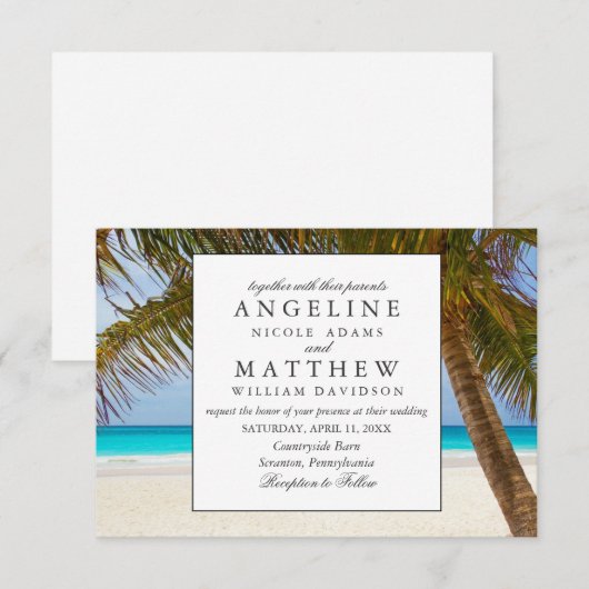 Invitation Mariage Tropical Vintage Beach Shore Palm (Devant / Derrière)