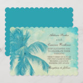 Invitation Mariage tropical vintage de turquoise du palmier | (Devant / Derrière)