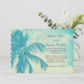 Invitation Mariage tropical vintage de turquoise du palmier | (Debout devant)