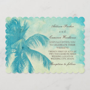 Invitation Mariage tropical vintage de turquoise du palmier  