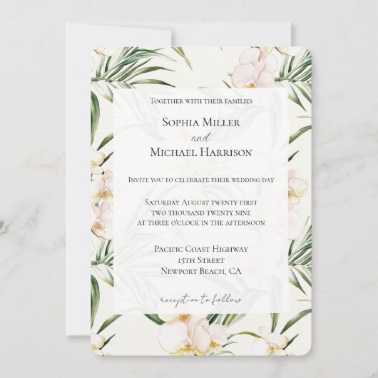 Invitation Mariage Tropical White Orchid Flowers (Devant)