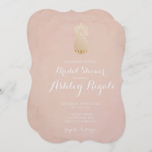 Invitation Mariage tropicale de plage d'ananas et rose vif (Devant / Derrière)