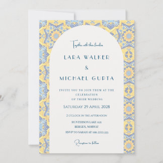 Invitation Mariage Tuile Italienne Jaune Et Bleu Clair Tripan