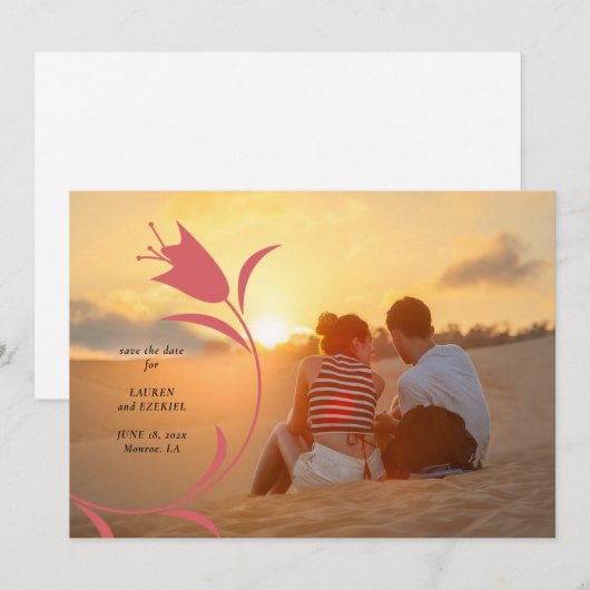 INVITATION MARIAGE TULIPE SAVE THE DATE MOD VIN (Devant / Derrière)