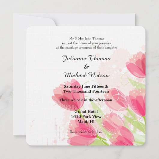 Invitation Mariage Tulipes roses (Devant)