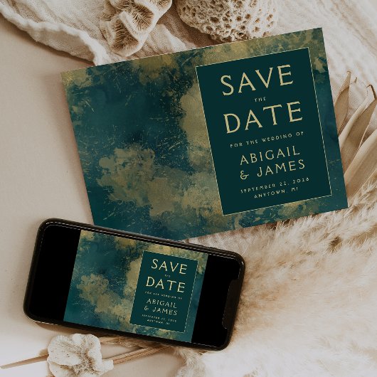 Invitation Mariage Turquoise Abstrait moderne Enregistrer la