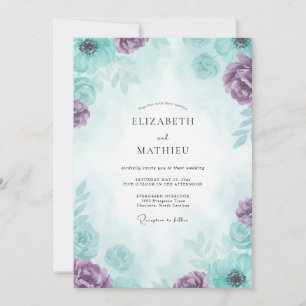Invitation Mariage Turquoise Améthyste Pivoine