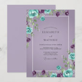 Invitation Mariage Turquoise Améthyste Ranunculus Eucalyptus (Devant / Derrière)