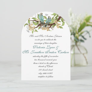 Invitation Mariage turquoise Aqua Blue et Jaune Bird