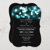 Invitation Mariage Turquoise Black Bokeh Lumières Invite (Devant / Derrière)