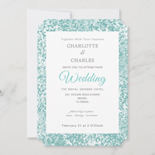 Invitation Mariage turquoise bleu élégant (Devant)