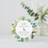 Invitation Mariage turquoise Bleu et Or Botanique Rond (Debout devant)