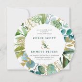 Invitation Mariage turquoise Bleu et Or Botanique Rond (Devant)