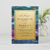 Invitation Mariage turquoise bleu violet or Agate (Debout devant)