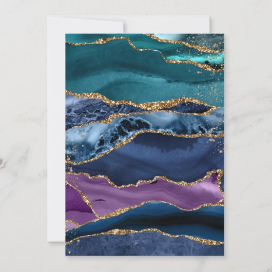 Invitation Mariage turquoise bleu violet or Agate (Dos)