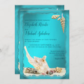 Invitation Mariage turquoise Blue Aqua Turquoise Seashell (Devant / Derrière)