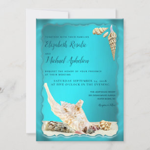 Invitation Mariage turquoise Blue Aqua Turquoise Seashell