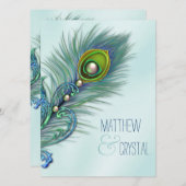 Invitation Mariage turquoise Blue Peacock (Devant / Derrière)