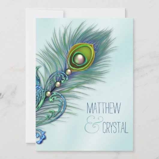 Invitation Mariage turquoise Blue Peacock (Devant)
