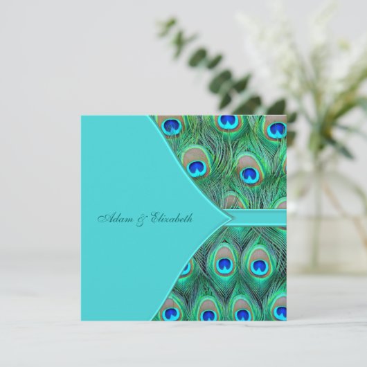Invitation Mariage turquoise Blue Peacock (Debout devant)