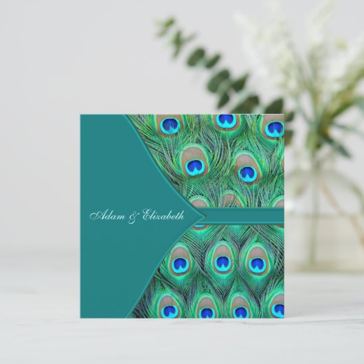 Invitation Mariage turquoise Blue Peacock (Debout devant)