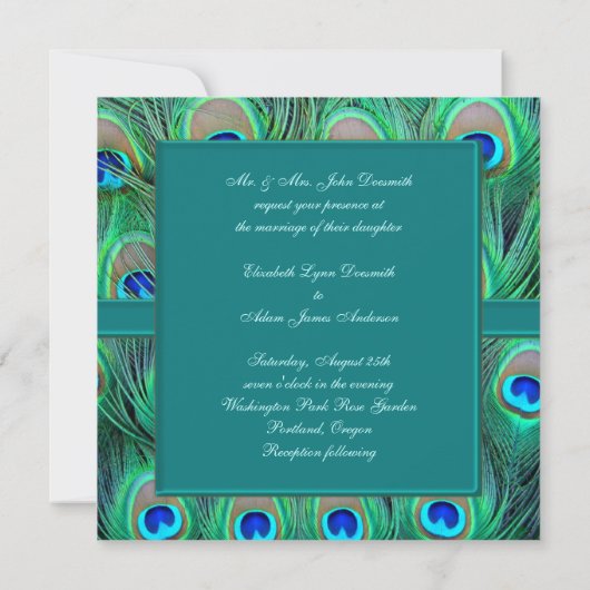 Invitation Mariage turquoise Blue Peacock (Dos)