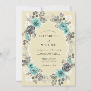 Invitation Mariage Turquoise Charbon Paeonie