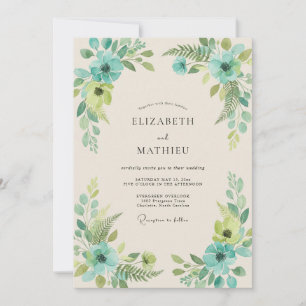 Invitation Mariage Turquoise Citron Feuillu