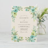 Invitation Mariage Turquoise Citron Feuillu (Debout devant)