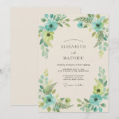 Invitation Mariage Turquoise Citron Feuillu (Devant / Derrière)