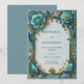 Invitation Mariage Turquoise Cobalt Filigrane (Devant / Derrière)