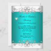 Invitation Mariage turquoise Coeurs Diamants Blancs Argent (Dos)