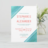 Invitation Mariage Turquoise corail (Debout devant)