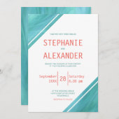 Invitation Mariage Turquoise corail (Devant / Derrière)