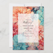Invitation Mariage turquoise, corail et Champagne Floral (Devant)