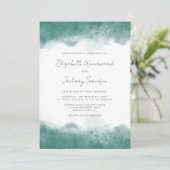 Invitation Mariage Turquoise de bordures d'aquarelle moderne (Debout devant)