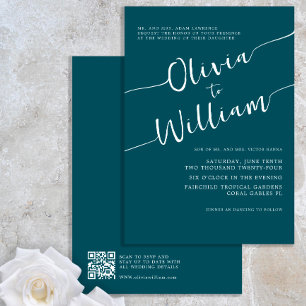 Invitation Mariage Turquoise de code QR minimaliste chic