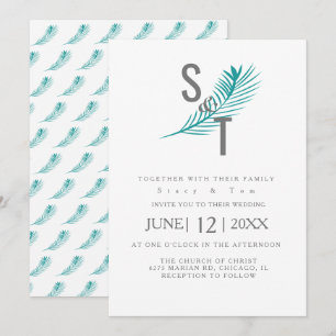 Invitation Mariage Turquoise de feuille de palme tropicale mo